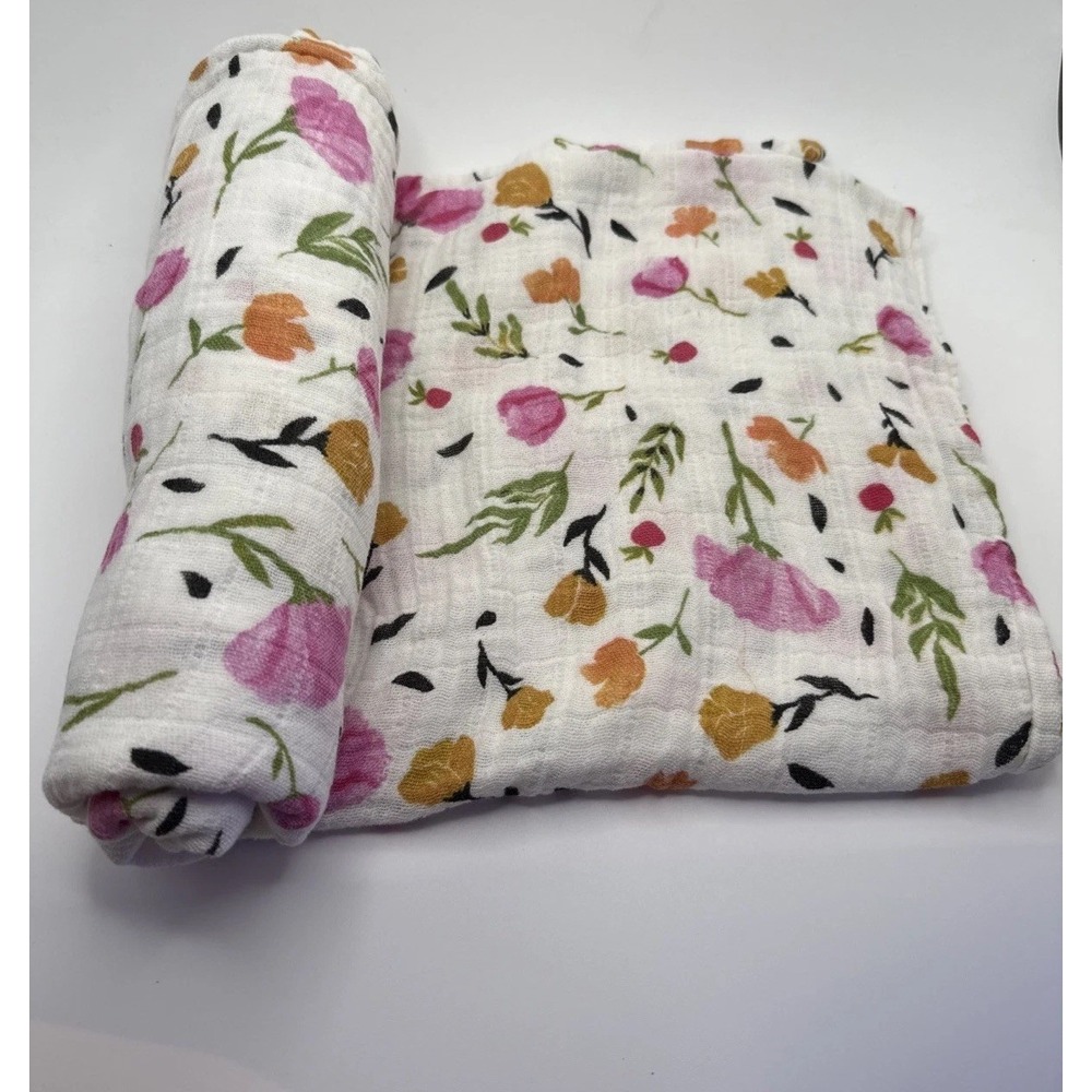 Little Unicorn Berry & Bloom Cotton Muslin Floral Swaddle Blanket 47x47 Inches
